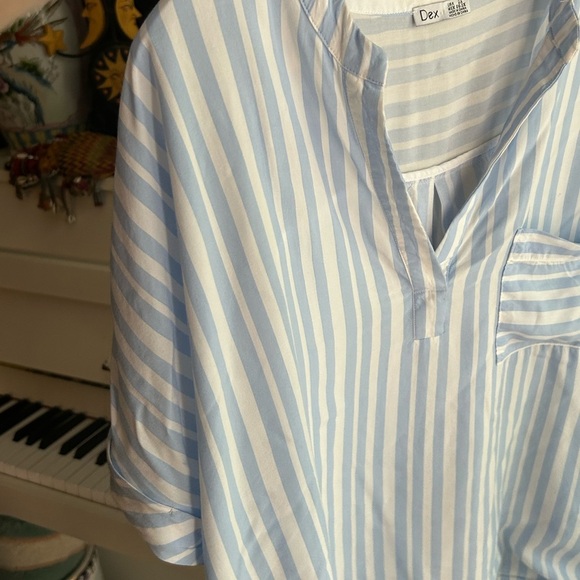 Dex Light Blue and White Striped Casual Short Sleeve Shirt XXL - Picture 9 of 15